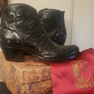 Jo Ghost Black Leather Ankle Boots, wore once. See Photos